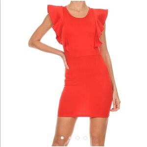 Red Ruffle Sleeve Bodycon Dress